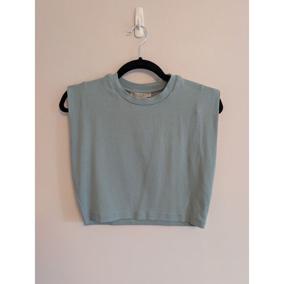 AllSaints Mika Cropped Tank Dusk Blue, Padded Shoulders, 98% Cotton, Size Small - Picture 4 of 6